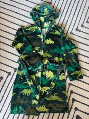 Kids Green Dinosaur Hooded Robe - Plush Fleece Pajama Robe